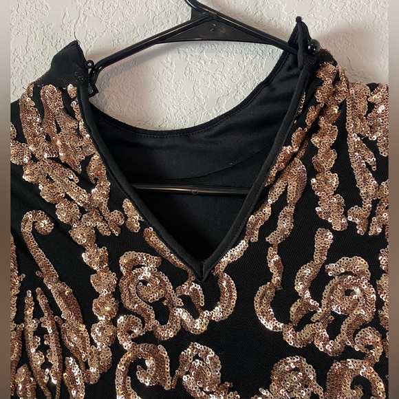 Windsor Long Black Dress w/ Gold Sequin Pattern - Picture 6 of 9